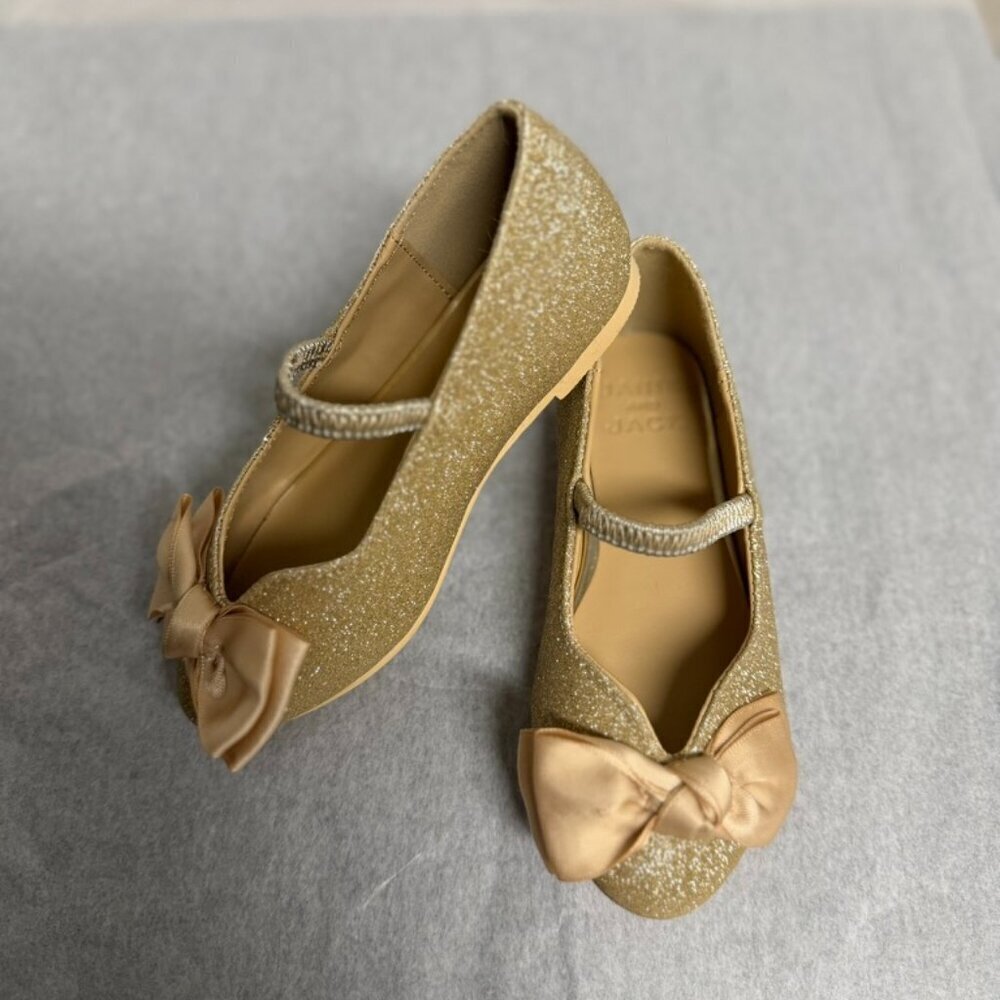 Janie and Jack Gold Sparkle Bow Ballet Flat Shoe Little Girls Toddler 7 Fancy - Picture 2 of 10